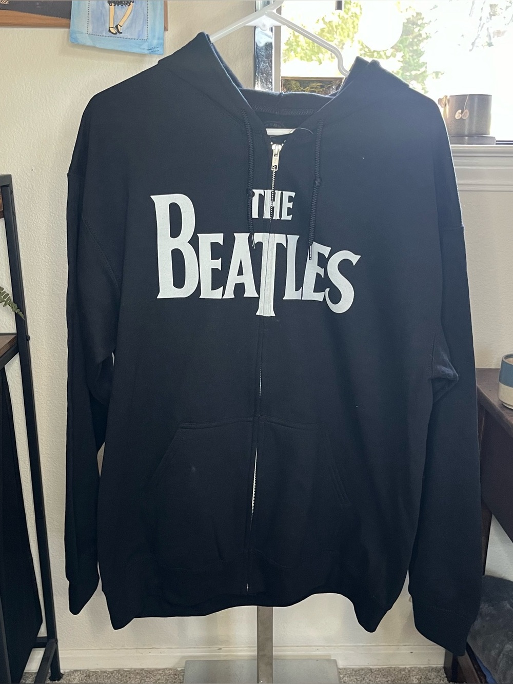 The Beatles Black Zip-Up Hoodie with White Logo
